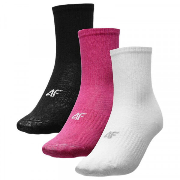 4F Socks 3 Pairs 4FJAW22USOCF060-90S ΜΑΥΡΟ-ΦΟΥΞΙΑ-ΛΕΥΚΟ