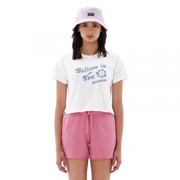 EMERSON ''Believe in You'' Women's Short Sleeve Crop Top - ΛΕΥΚΟ