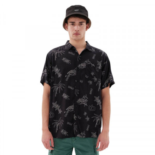 EMERSON Men's Printed Short Sleeve Shirt - ΜΑΥΡΟ