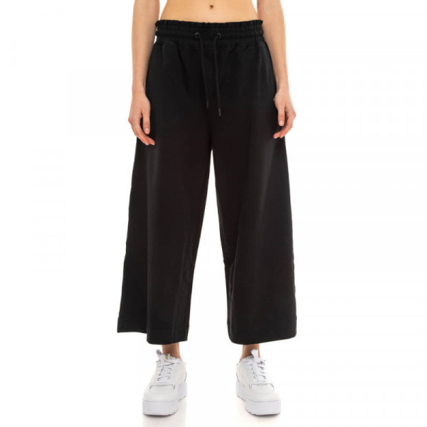 BE:NATION Cotton/Elastan Terry Cropped Wide Leg Pant - ΜΑΥΡΟ