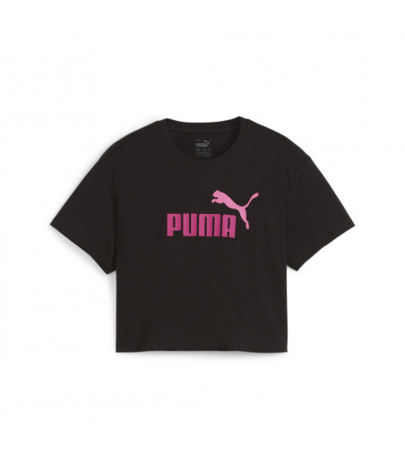 PUMA Girls Logo Cropped Παιδική Κοντομάνικη Μπλούζα Cropped - Μαύρη