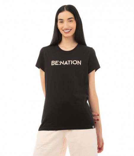 BENATION Crew Neck Γυναικεία Κοντομάνικη Μπλούζα - ΜΑΥΡΟ