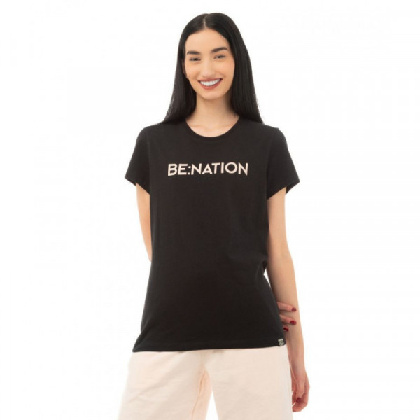 BENATION Crew Neck Γυναικεία Κοντομάνικη Μπλούζα - ΜΑΥΡΟ