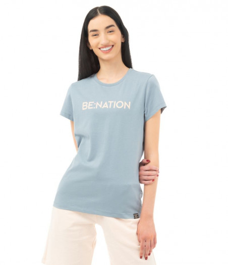 BENATION Crew Neck Γυναικεία Κοντομάνικη Μπλούζα - ΜΠΛΕ