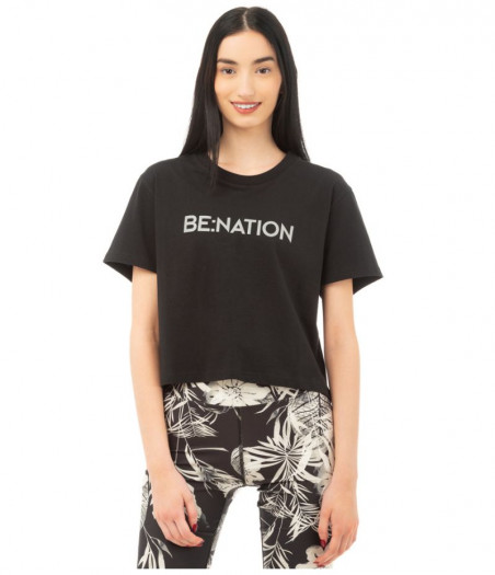 BENATION Crop Top Γυναικεία Κοντομάνικη Μπλούζα Cropped - ΜΑΥΡΟ