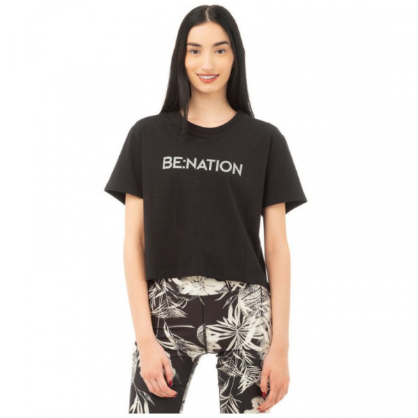 BENATION Crop Top Γυναικεία Κοντομάνικη Μπλούζα Cropped - ΜΑΥΡΟ