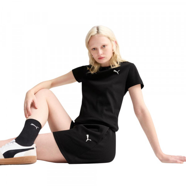 PUMA ESS Elevated Rib Tee Γυναικεία Κοντομάνικη Μπλούζα - ΜΑΥΡΟ