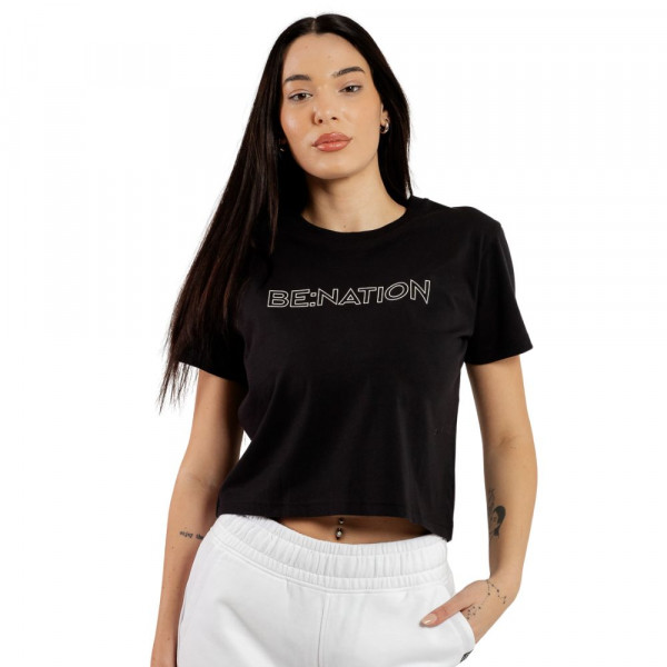 BENATION Γυναικεία Κοντομάνικη Μπλούζα Cropped - ΜΑΥΡΟ