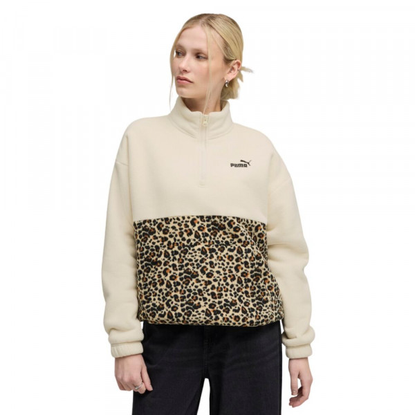 PUMA ESS Animal Print R Crew Γυναικείο Polar Fleece Με Φερμουάρ - ΜΠΕΖ