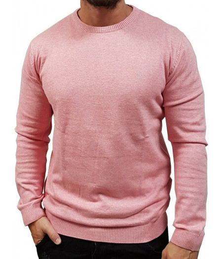 BASEHIT Men's Cotton Knit with Round Neck Pink 20-212.BM70.91